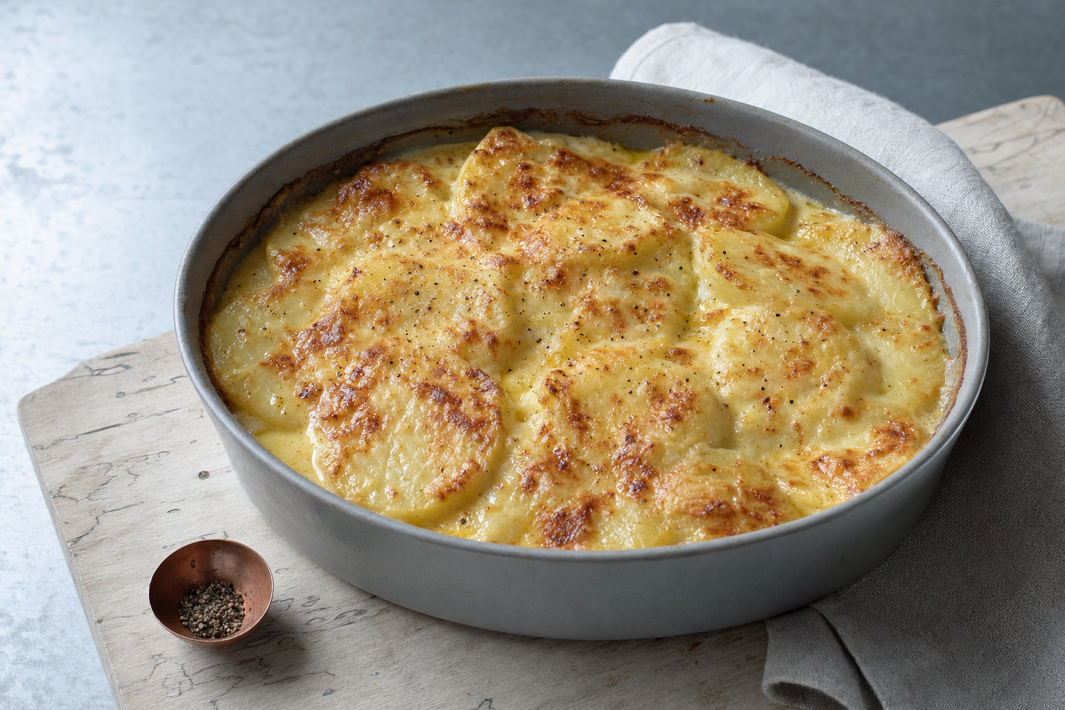 Potatisgratäng — Schwedischer Kartoffelgratin mit Knoblauch, Sahne und würzigem Västerbottenkäse