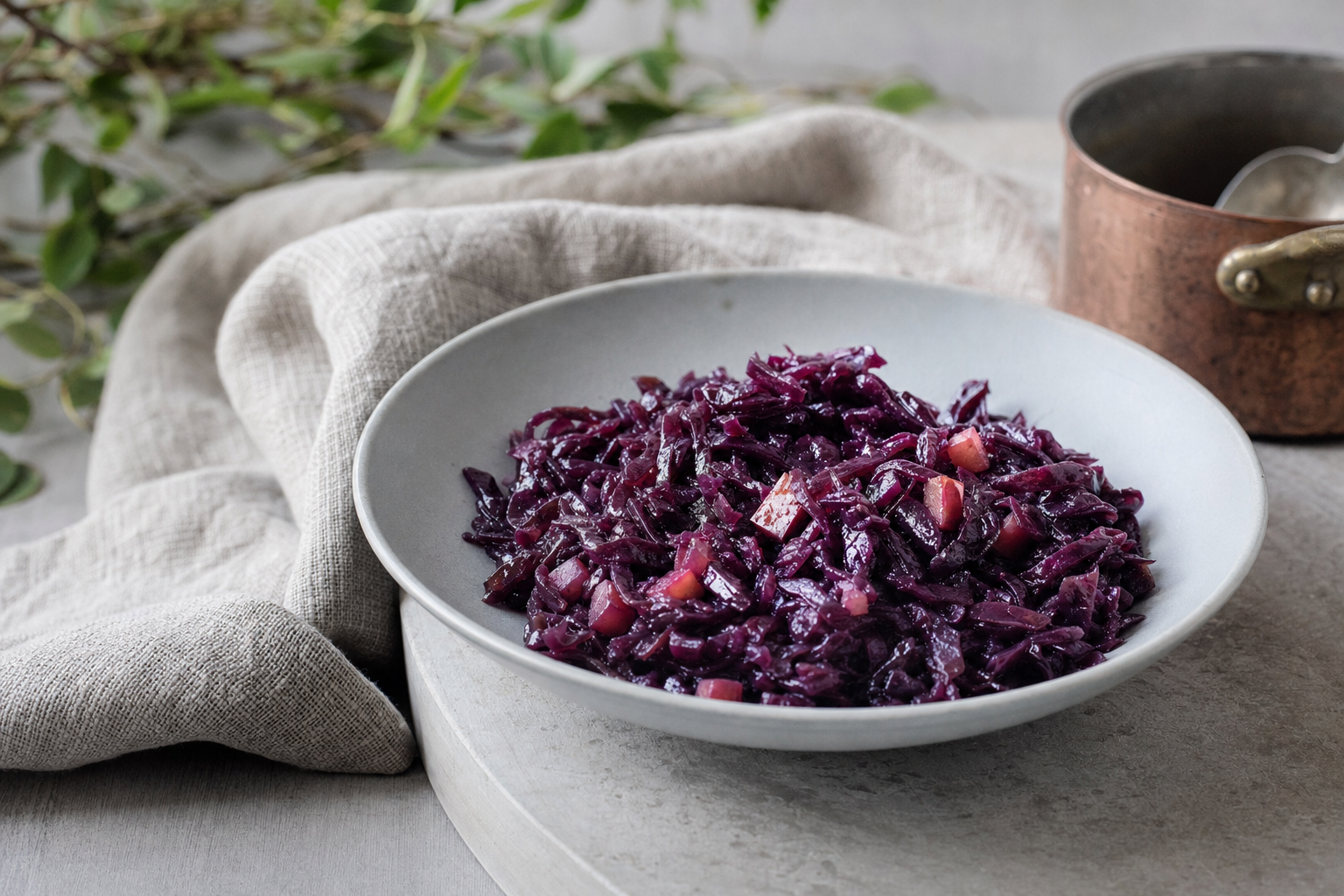 Rödkål — Süß-säuerlich geschmorter Rotkohl mit Apfel, Johannisbeergelee und Zimt